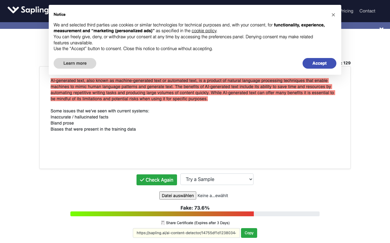 Sapling AI Detector